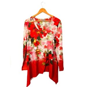 Live Let Live Floral Red Asymmetrical Women's Festive Top Size XL